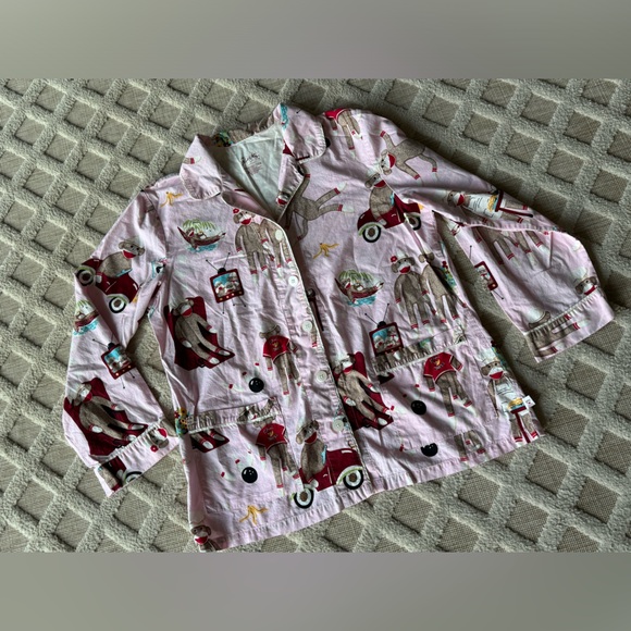 Nick & Nora Pink Sock Monkey Print 2 Piece Pajama Set Size XL Loungewear Casual - Picture 9 of 12